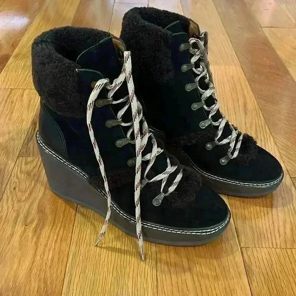 See By Chloe Women's Suede Shearling Trim Ankle Boots Size 41 - Picture 2 of 11